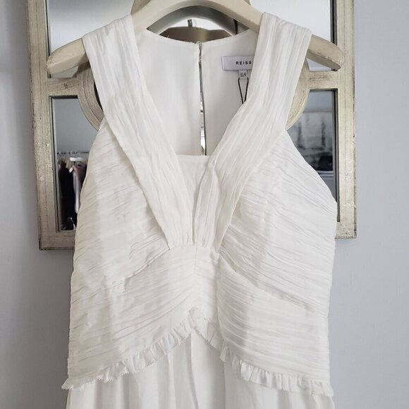 NWT REISS 6 White Gauzy Ruched Front Feminine Flirty Bridal After Party Dress - Picture 8 of 17